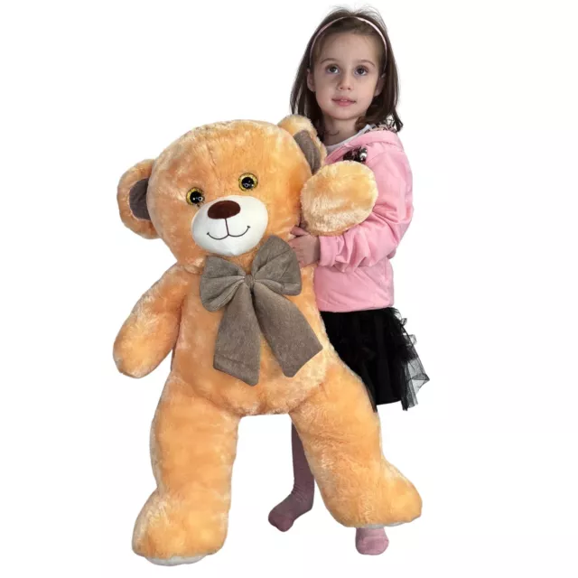 Orso 80cm Grande Peluche Pupazzo con Fiocco Beige