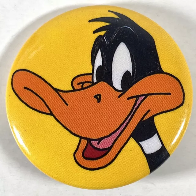 Daffy Duck Vintage Pin Yellow Circle Round 1.5” Button Pinback 1988 Warner Bros