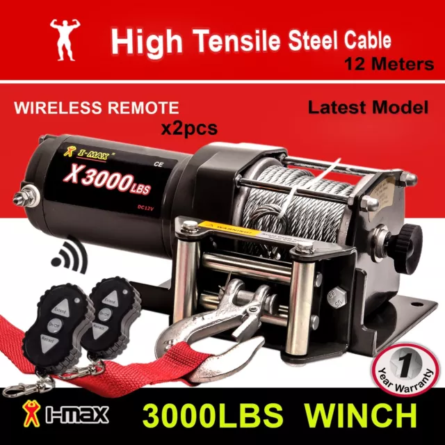 Wireless 3000LBS / 1360KG 12V Electric Steel Cable Winch Boat ATV 4WD Trailer