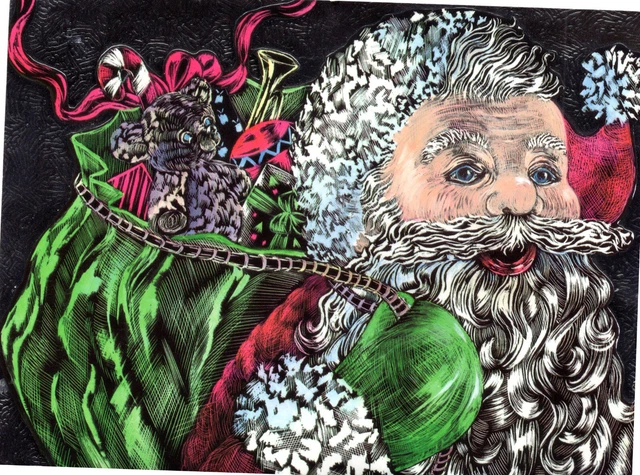 Vintage Christmas Card: BURGOYNE SANTA CLAUS WITH PACK