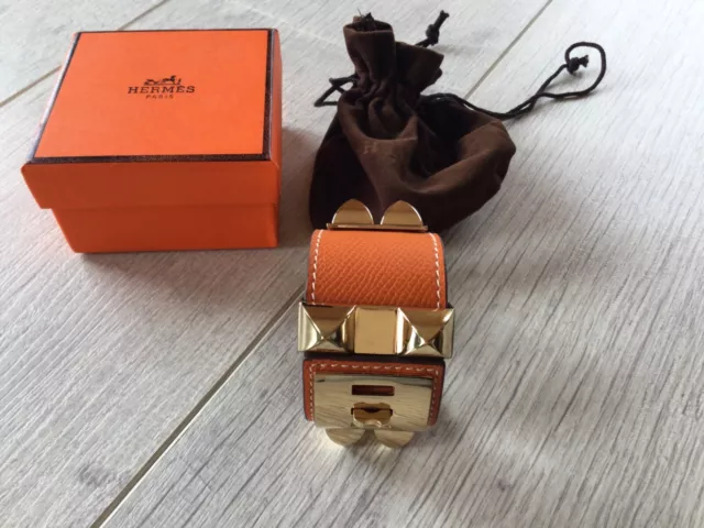 brand NEW original HERMES "Collier de Chien" CDC bracelet ORANGE leather / gold