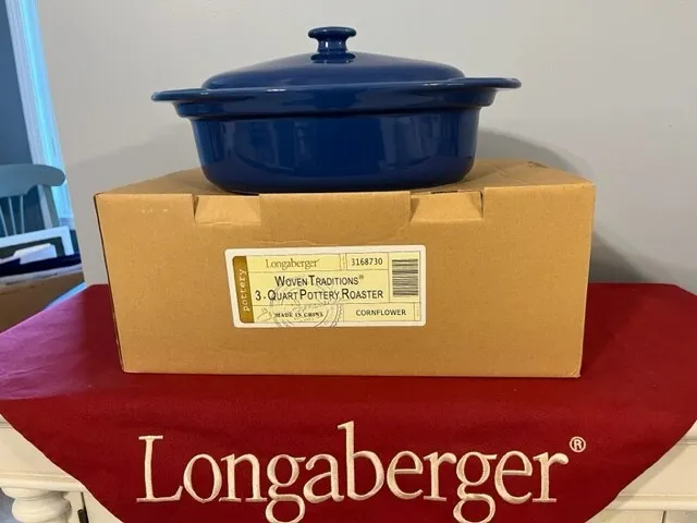 Longaberger Pottery Woven Traditions Blue Cream and Sugar Set Paprika With  Box
