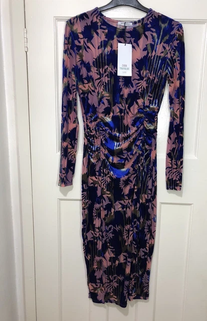 ZARA NEW S/S 2018. Blue Pink Draped Velvet Midi Dress Size M Ref 2712/006  29.99 - PicClick UK