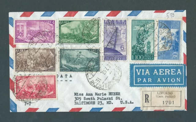 1948 - Lettera Raccomandata Del 28-07-1948 - Via Aerea  Da Livorno Per Gli