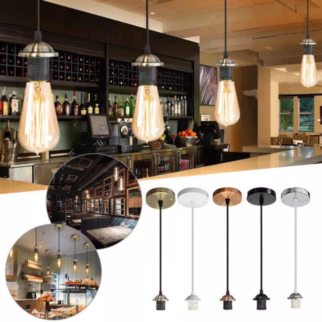 E27 Screw Ceiling Rose Light PVC Fabric Flex Pendant Lampholder Fitting 6 Colors