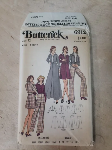Butterick Sewing Pattern #6912 Miss Petite Jacket, Pants, Skirt Size 12. -Uncut-