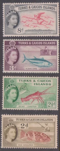 (F36-133) 1957 Turks & Caicos Islands mix of 4stamps QEII 2d to 8d MH (EH)