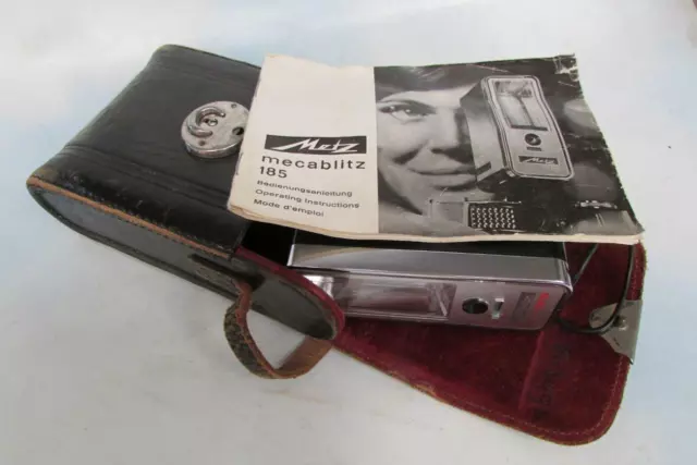 Vtg Metz Mecablitz 185 Flash Light W/ Leather Carry Case