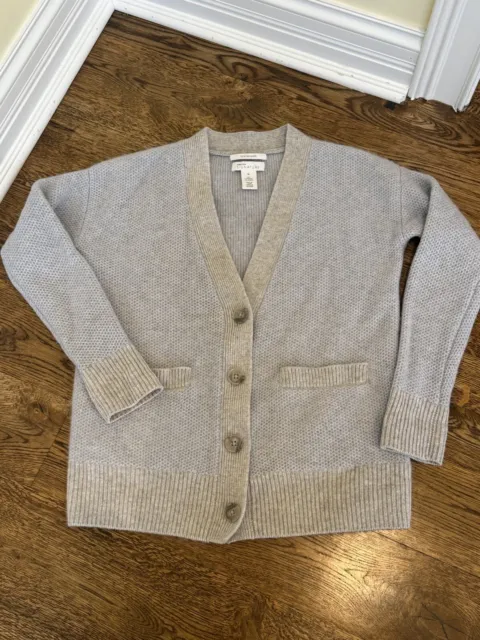 Nordstrom Signature Cashmere Blue Cardigan V-Neck Button Down Sweater Knit sz M