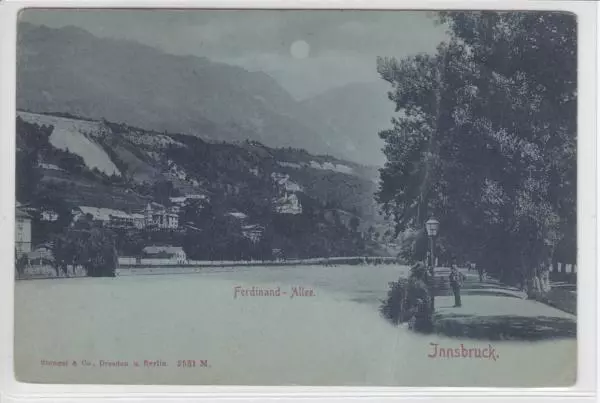 AK Innsbruck, Ferdinand-Allee, Mondschein-AK 1900