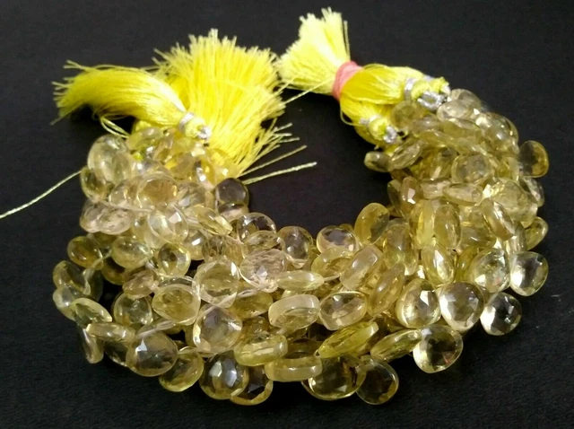 1 Strand Natural Lemon Quartz Heart Faceted 7-8mm Lemon Quartz Beads 7"inch