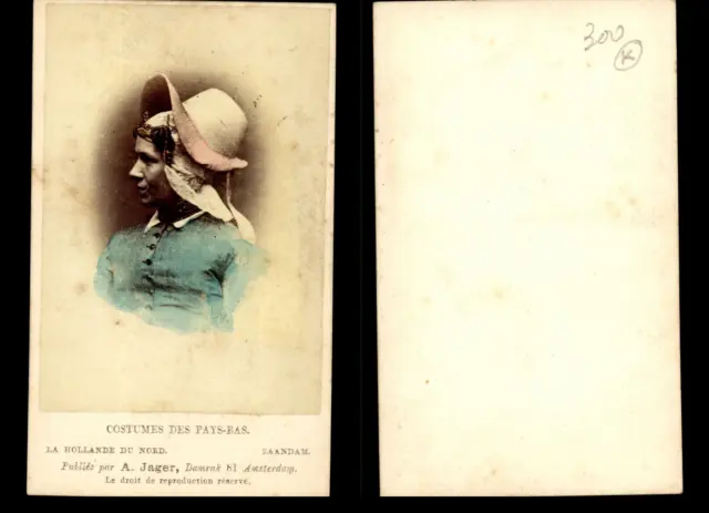 Jager, Amsterdam, Jeune femme au chapeau Vintage albumen print CDV.