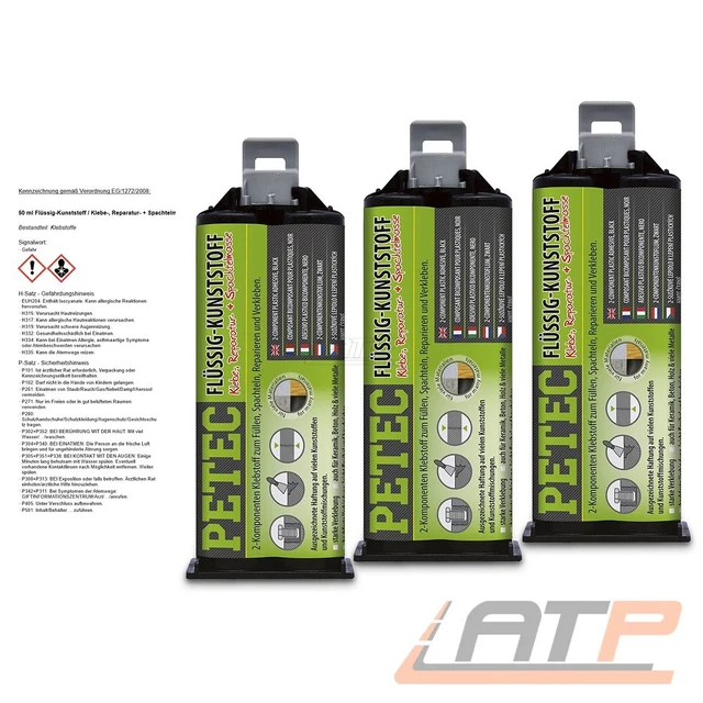 PETEC 3x 50ml PLASTICA LIQUIDA / ADESIVO, RIPARAZIONE + SPATOLA ADESIVO