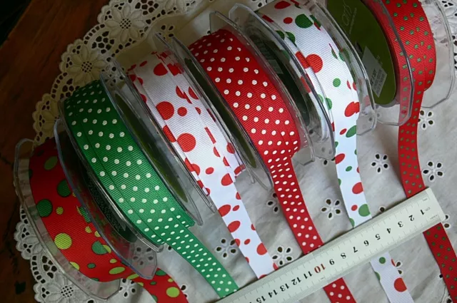 GROSGRAIN SPOTS 5 Metre Lengths - 16mm Wide - 6 Variety Choice  May Arts