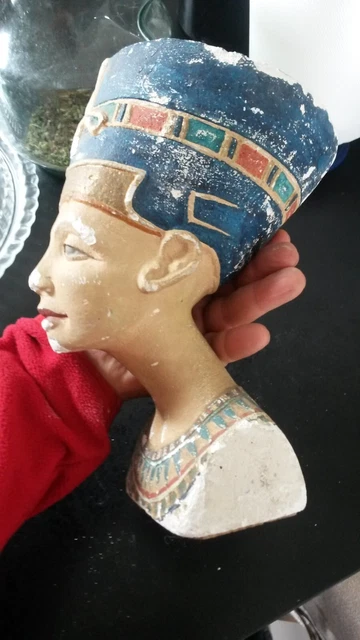 Rare Buste Ancien  De Nefertiti Egypte Platre Peint 18