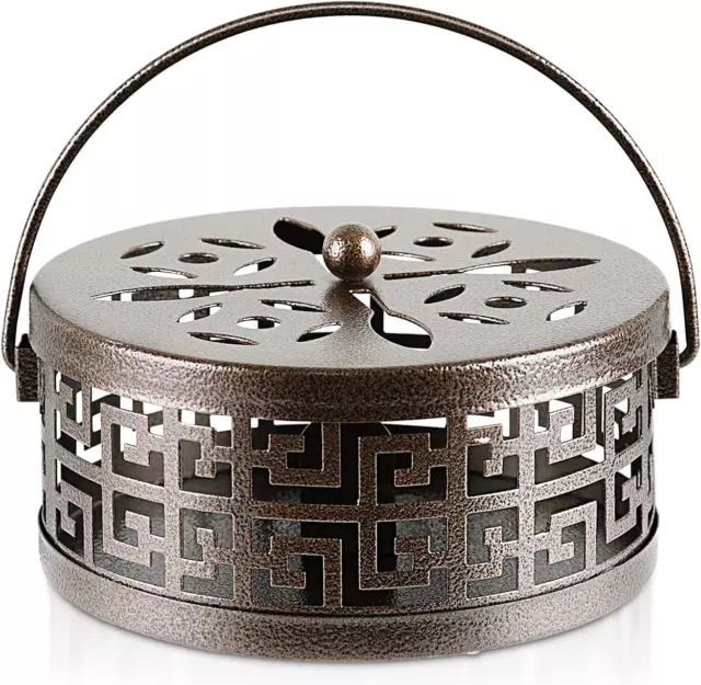 Metal Mosquito Coil Holder with Handle Portable Coil Incense Burner for Home Gar