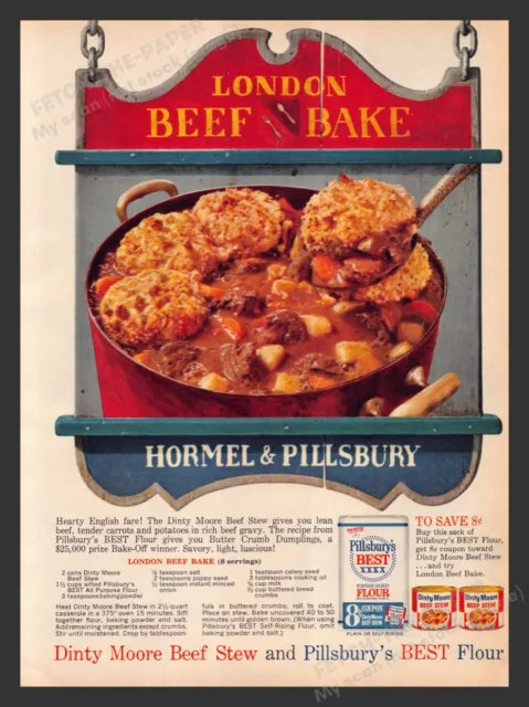 "London Beef Bake" Recipe Hormel & Pillsbury 1960s Print Advertisement Ad 1963