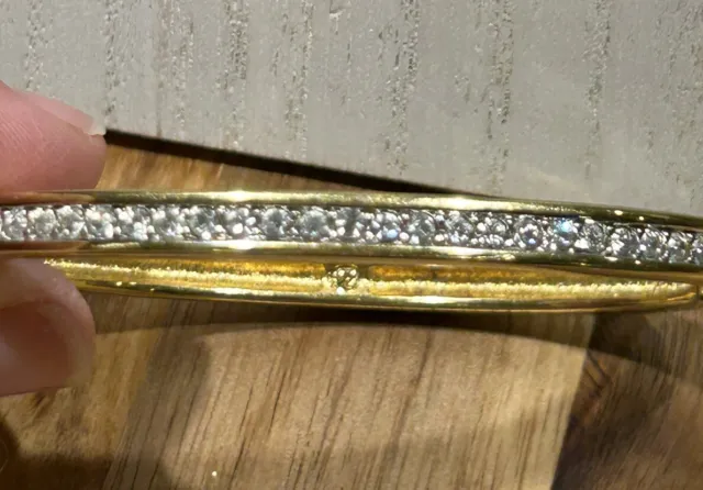 swarovski Swan Vibrant Crystals Gold Tone Hinged Bangle Bracelet