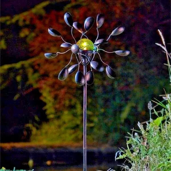 Metal Solar Powered Copper Gemini Wind Spinner Windmill Garden Ornament 365