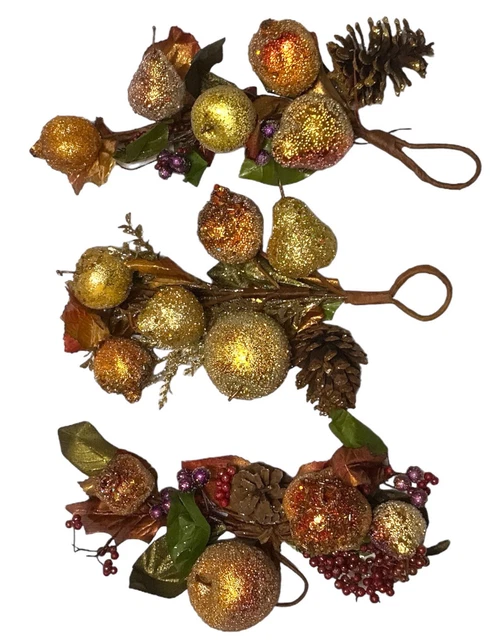 3 Vintage Sugared Beaded Fall Fruit Mantle Table Wall Thanksgiving Sprays