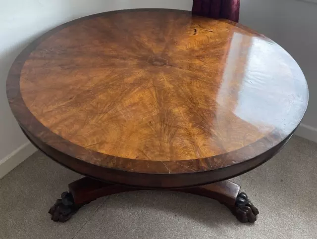 Early Antique Irish Georgian Circular Tilt Top Breakfast Table Radial Veneered