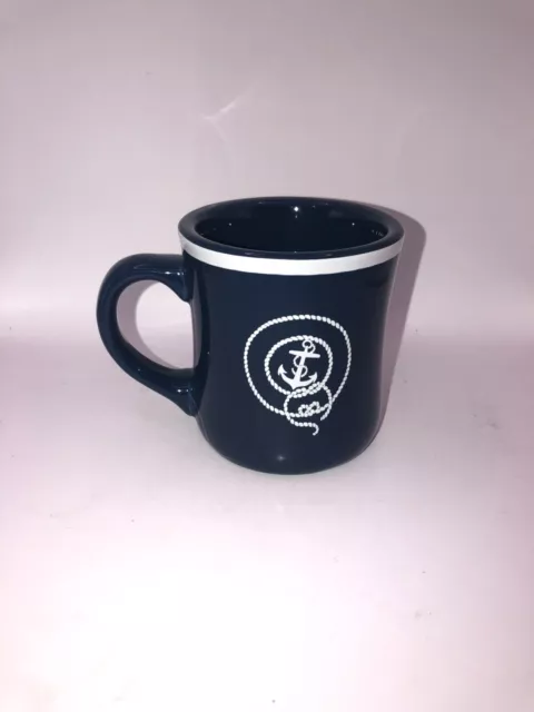 J Crew Nautical Anchor Rope Knot Coffee Mug Tea Cup Navy Blue White Water EUC