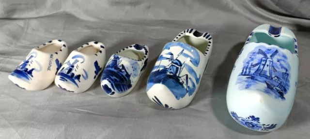 5 x Hand Painted Delft Blue Dutch Clogs Shoe Ashtray Trinket Dish Bistro