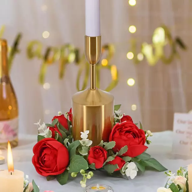 Candle Ring Artificial Wreath Floral Arrangement Greenery Rose Wreath Candle