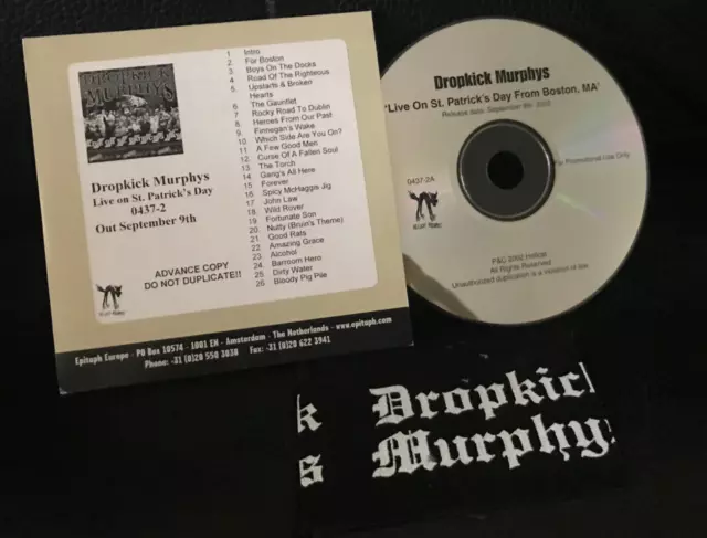 Dropkick Murphys Live On St. Patrick's Day RARE EPITAPH EU PROMO CD + PUNK PATCH