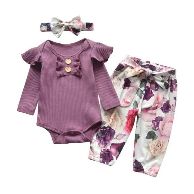 Baby Girl Clothes Sets Infant Long Sleeve Romper Ruffle Tops Floral Print