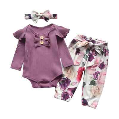 Set vestiti bambina neonato maniche lunghe arricciacapelli top stampa floreale