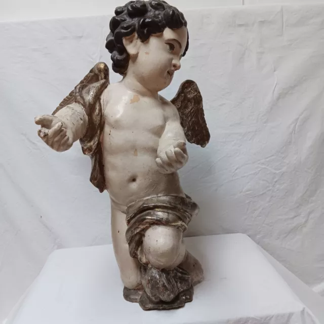 Alter, antiker großer Barock Engel, Putto, Holz, antik, 63 cm 2