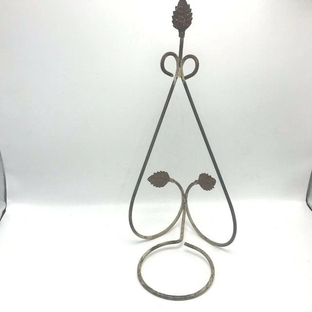 Vintage Plant Holder 15 inch Hanger Painted White Metal Chippy Rustic Retro 2