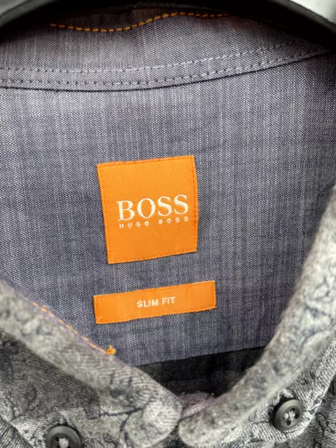 Hugo Boss camicia shirt chemise grigia nera black da uomo mens slim fit taglia L 2