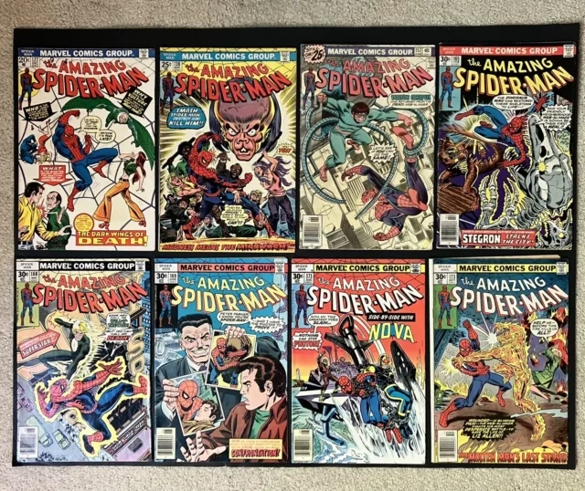 Marvel Amazing Spiderman 8 comic lot #127, 138, 157, 165, 168, 169, 171 & 173