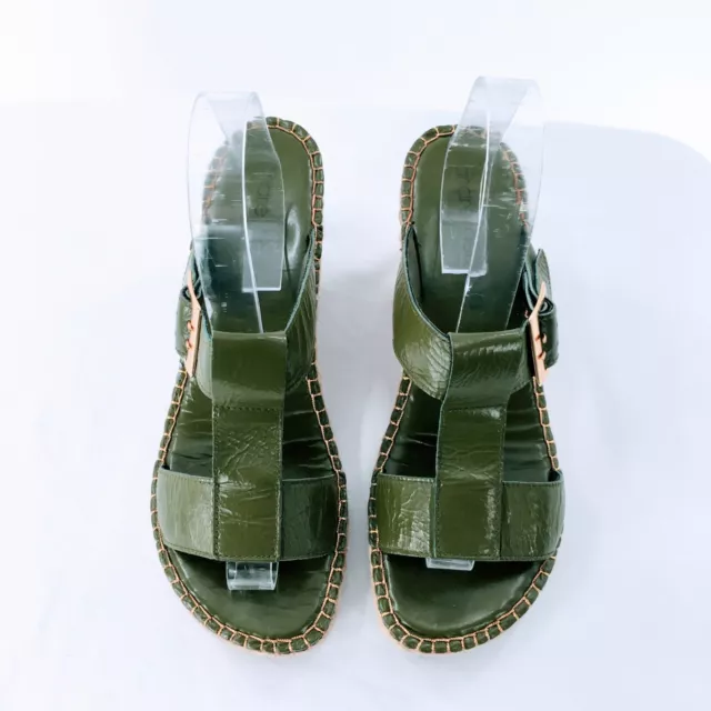 Andre Assous Espadrille Wedge Sandal Women Green Patent Leather Sz EU 41 / US 10 2