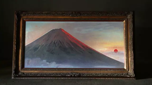 Japanese Mt.Fuji oil paint picture Ryu Shunsuke antique vintage