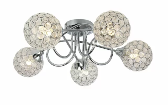 Ceiling Light Jewel  5 Way Flush Shade Round Ball Chrome Satin LED Fixture