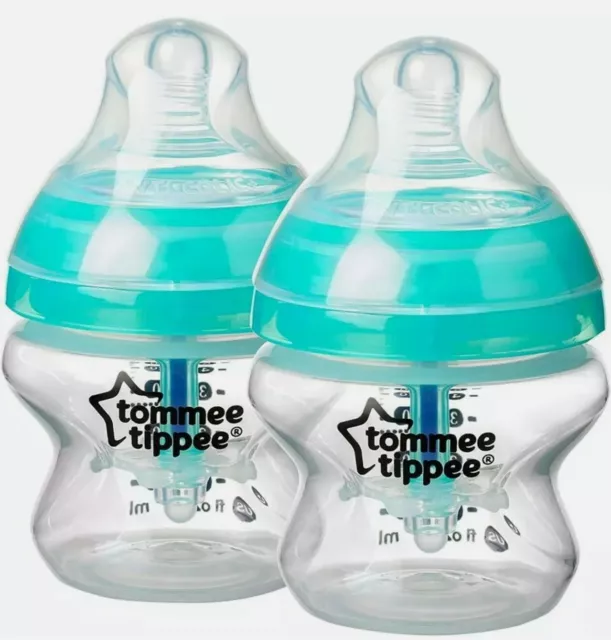 Twin Pack Tommee Tippee Baby Bottle 150ml Advanced Anti-Colic Heat Sensing 0M+