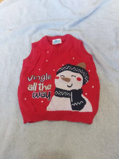 Red Baby Boys Girls Unisex Christmas Snowman Vest (Worn Once) 6-9 Months
