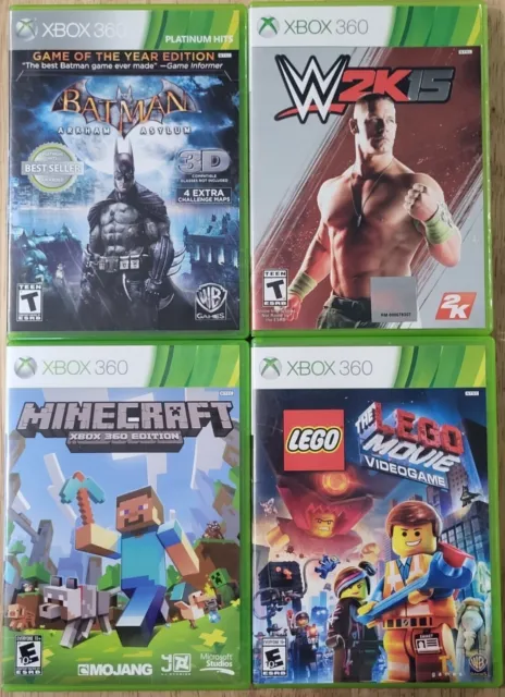 Xbox 360 (4) Game Bundle Minecraft, Batman Arkham Asylum, W2K15, The Lego Movie