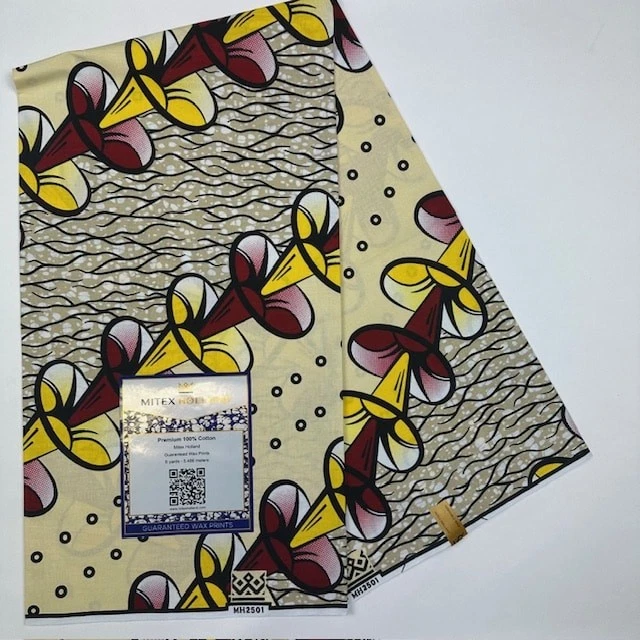 Tissu Wax Africain - Motif Marron Et Blanc Sur Fond Multicolore - Polycoton - Vendu Au Mètre (Coupon Neuf)