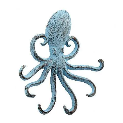 Stonebriar Decorative Cast Iron Blue Octopus Multi Wall Hook