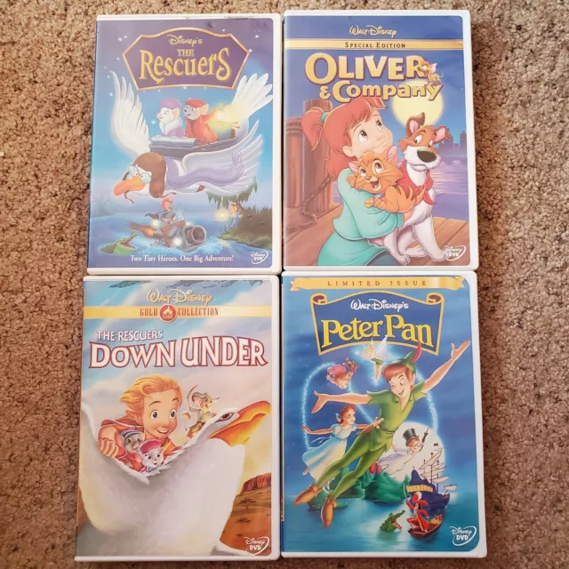 Disney DVD LOT of 4 - Oliver & Company Peter Pan Rescuers Down Under