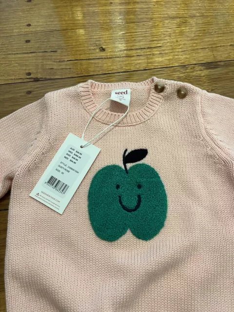 Seed Baby Girl Cotton Sweater Jumper  Apple Face Dusty Rose Size 00 3-6 Months