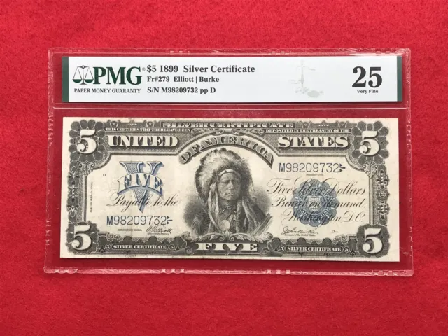 FR-279 1899 Series $5 Dollar Silver Certificate "Chief" *PMG 25 Very Fine*