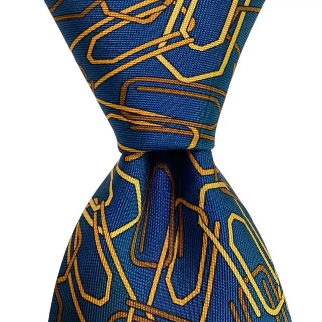 GUCCI Mens 100% Silk Necktie ITALY Luxury PAPER CLIP LINKS Blue/Yellow/Brown NWT