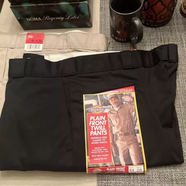 VINTAGE MEN'S DICKIES Plain Front Black Twill Work Pants 44x28 NWT New ...