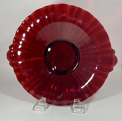 Vintage Old Cafe Ruby Red Glass Bowl With Handles 8 Inch