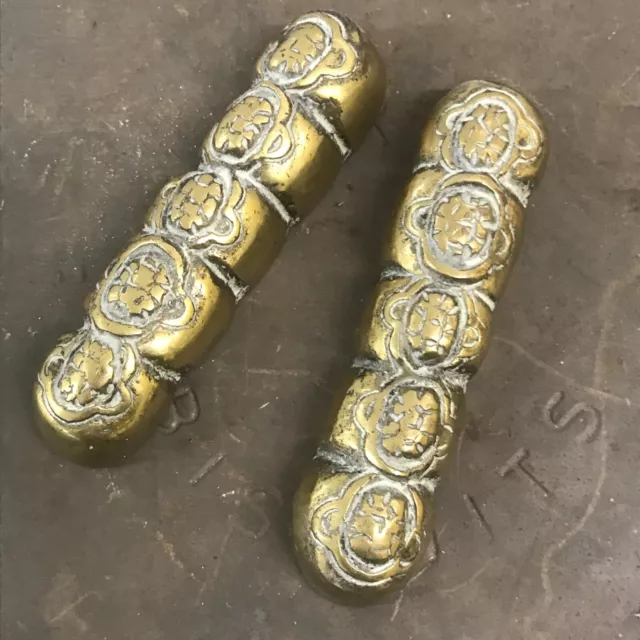 pair of chinese brass / bronze scroll weights antique